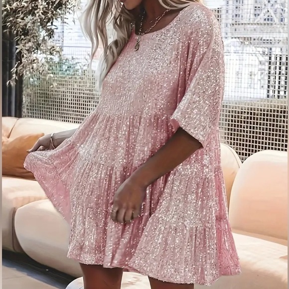 New Woman’s Size 2X (16) Pink Sequin Dress - Picture 12 of 16